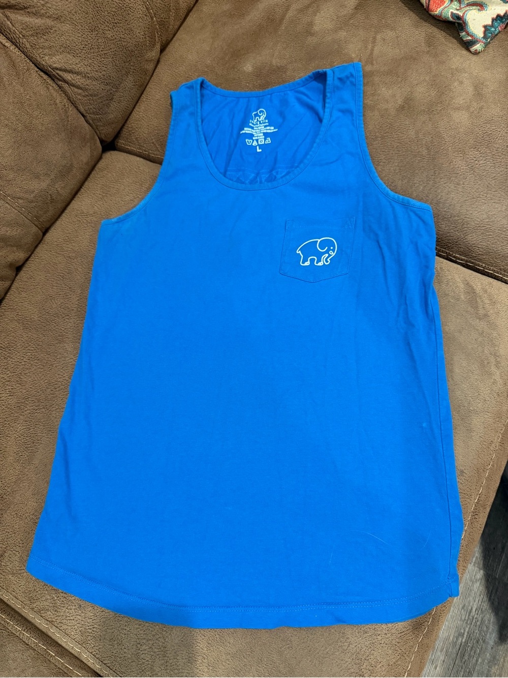 ivory ella Royal Blue Pocket Tank with White Elephant